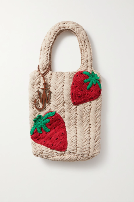 유럽직배송 JW앤더슨 토트백 JW ANDERSON Strawberry leather-trimmed crocheted jersey tote 24772899113230940