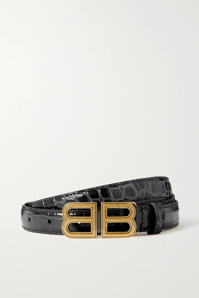 유럽직배송 발렌시아가 여성벨트 BALENCIAGA BB Hourglass croc-embossed leather belt 32027475399605752