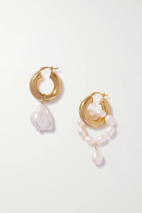 유럽직배송 ÉLIOU Ios &amp; Rho gold-plated pearl hoop earrings 16114163150656622