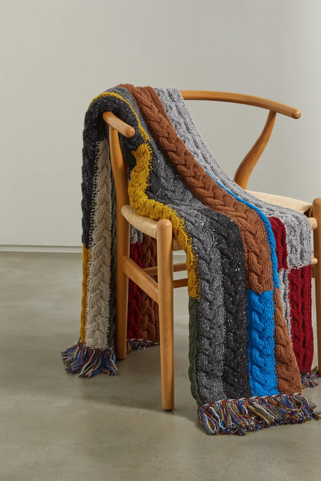 유럽직배송 알라누이 ALANUI Tierra del Fuego fringed striped cable-knit wool and cashmere-blend blanket 13452677150094068