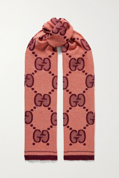 유럽직배송 구찌 GUCCI Fringed metallic jacquard-knit wool-blend scarf 29419655932619426