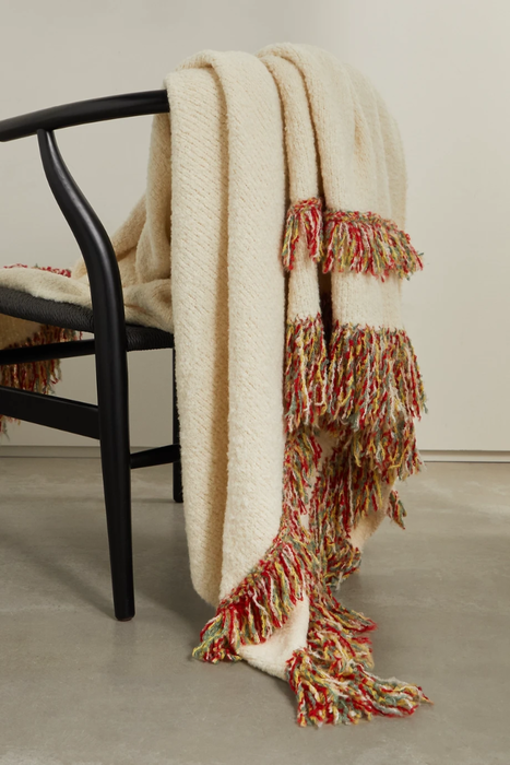 유럽직배송 엘더스테이츠먼 THE ELDER STATESMAN Fringed bouclé-knit cashmere, alpaca and silk-blend blanket 13452677152785326