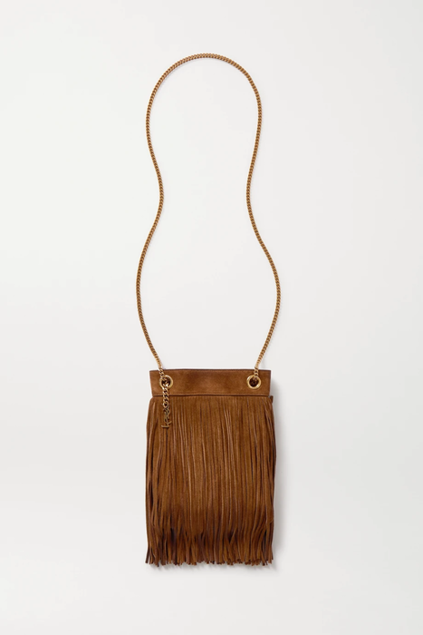 유럽직배송 생로랑 SAINT LAURENT Grace small leather-trimmed fringed suede shoulder bag 19971654706598634