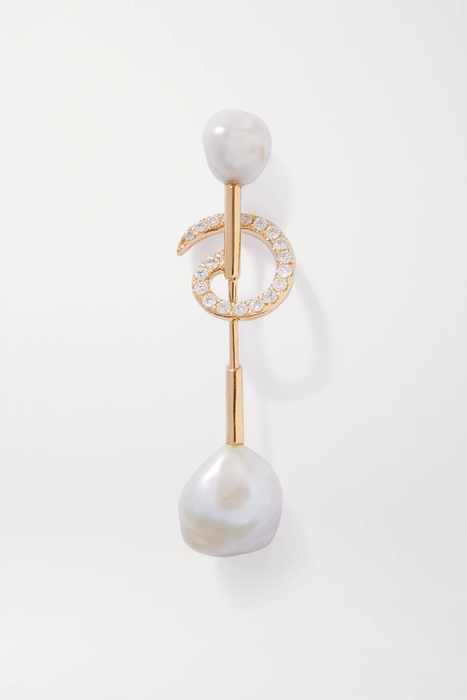 유럽직배송 ANISSA KERMICHE Betty 14-karat gold, pearl and diamond single earring 30828384629495281