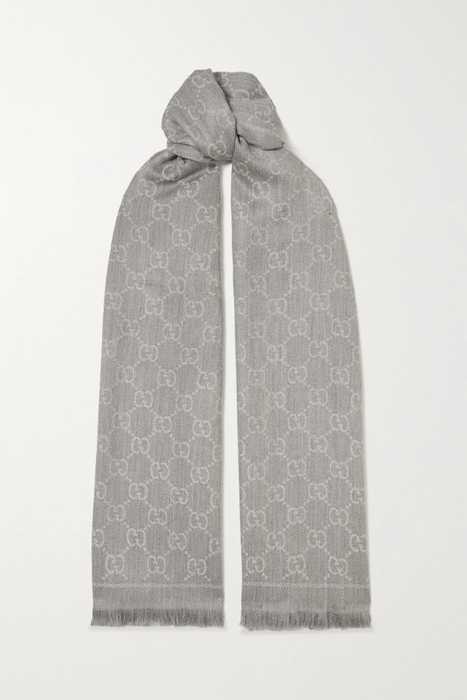 유럽직배송 구찌 GUCCI + NET SUSTAIN Sten reversible fringed organic wool-jacquard scarf 29419655932625086