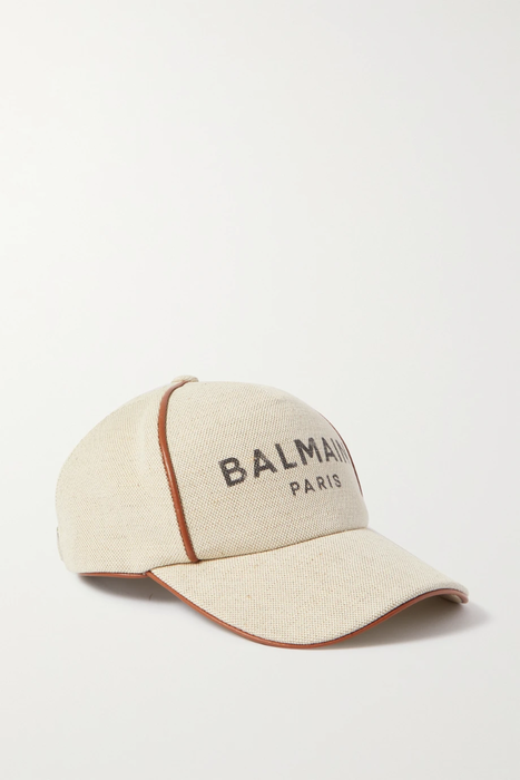 유럽직배송 발망 야구모자 BALMAIN Leather-trimmed printed cotton and linen-blend canvas baseball cap 22250442026125342