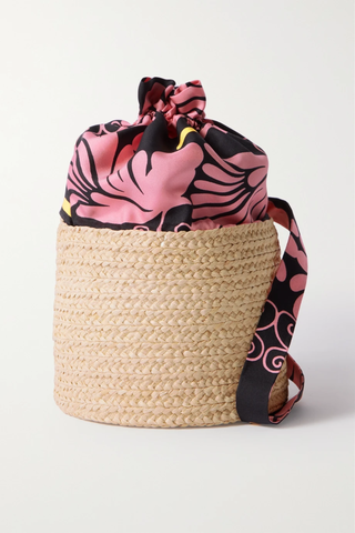 유럽직배송 라더블제이 숄더백 LA DOUBLEJ 24/7 raffia and floral-print silk-twill shoulder bag 43769801095707021