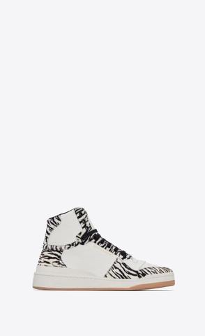 유럽직배송 입생로랑 스니커즈 SAINT LAURENT sl/24 mid-top sneakers in smooth leather and zebra print pony effect leather 713857AAAXE2039