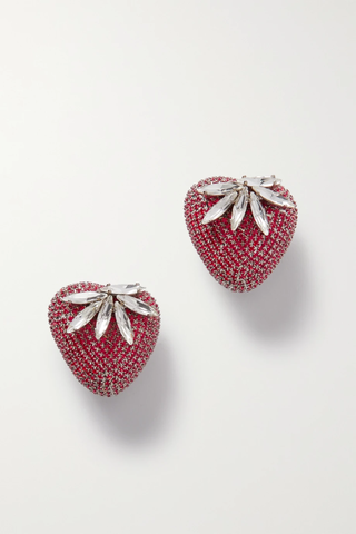 유럽직배송 알레산드라리치 클립 귀걸이 ALESSANDRA RICH Strawberry silver-tone crystal clip earrings 1647597278874997
