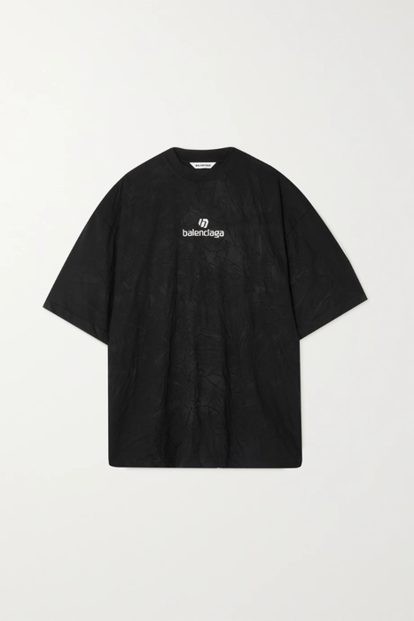 유럽직배송 발렌시아가 BALENCIAGA Oversized embroidered crinkled-jersey T-shirt 31432202865025824