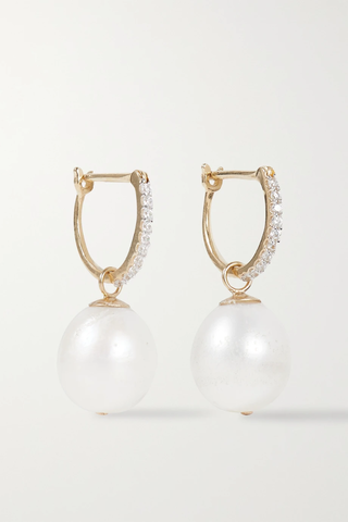 유럽직배송 로렌스튜어트 귀걸이 LOREN STEWART Teardrop Huggies gold, cubic zirconia and pearl earrings 38063312419993941